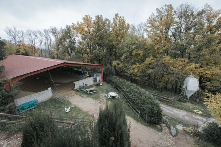 Vue aérienne sur le manège à poneys du centre équestre du Couzon